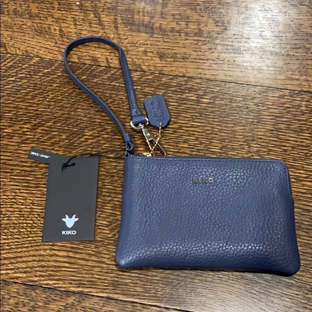 Kiko blue leather wristlet